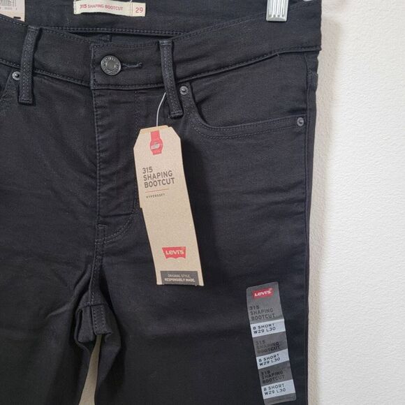 New Levis 315 Shaping BOOT CUT Sz 8 Mid Rise Short 29x30 Black NWT Grunge Emo - Picture 5 of 16
